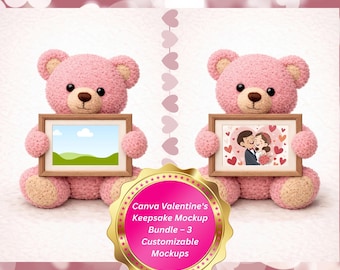 バレンタインの記念品モックアップバンドル – 編集可能なCanvaテンプレート3点（デジタルダウンロード）