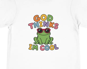 Cute Sunglasses Frog Kids Shirt | God Thinks I'm Cool Toddler Shirt, Christian Frog Toddler Tee, Cute Bible Kids T-Shirt, 2T 3T 4T 5T