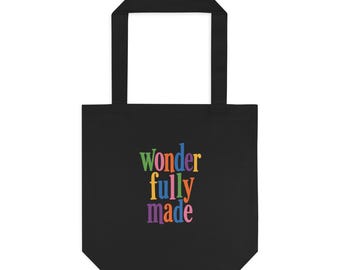 Wonderfully Made Christian Tote Bag, Colorful Faith Canvas Shopper
