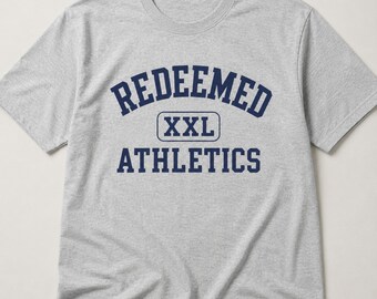 Redeemed XXL Athletics Oversized Tee, Christian Athletic Shirt, Unisex Boxy T-Shirt, Faith Gym Shirt, Jesus Sports Tee