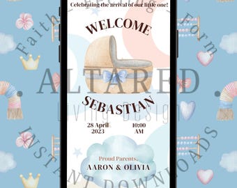 編集可能なベビーシャワー招待状ビデオテンプレート | ニュートラルなモバイル招待状 | Canva Reelsテンプレート | ジェンダーニュートラル | 1080x1920 縦