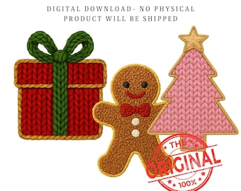 クリスマスフェイクヤーン PNGバンドル | ジンジャーブレッド、ギフトボックス、ピンクのツリー（デジタルダウンロード）