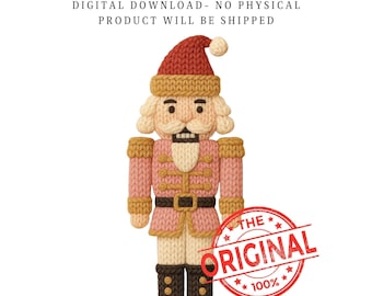 ピンクのくるみ割り人形のクリップアート PNG | フェイクヤーン編みデザイン（デジタルダウンロード）