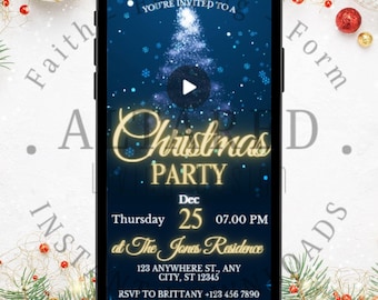 アニメーション付きクリスマスパーティー招待状ビデオ | モバイル招待状Canvaテンプレート（デジタルダウンロード）