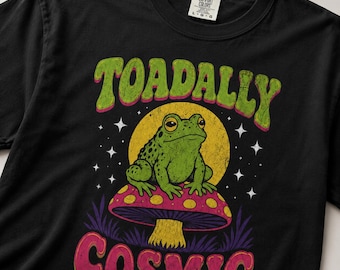 Frog Mushroom Graphic Tee, Retro Psychedelic Toad Shirt, Cosmic Cottagecore Comfort Colors