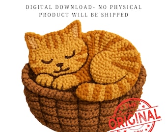 Karabinerhaken Katze PNG | Gelb getigerter Hund im Korb (Digitaler Download)