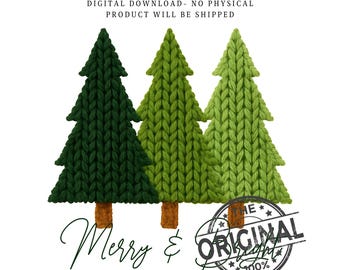 フェイクヤーンのクリスマスツリー PNG | ラッチフックのホリデークリップアート（デジタルダウンロード）