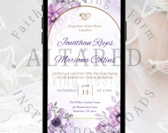 紫と金のアニメーション付き結婚式招待状｜編集可能なCanvaテンプレート