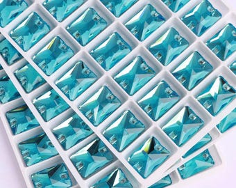 Light Turquoise 3250 Sew On Glass Crystal Rectangle 10x14mm 13x18mm 18x25mm Aqua Bohemica Flatback Rhinestones Premium K9 Gemstones
