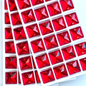 Light Siam Red 3240 Sew On Glass Crystal Square Flatback Rhinestones 12mm 14mm 16mm & 22mm Premium Red K9 Glass Gemstones