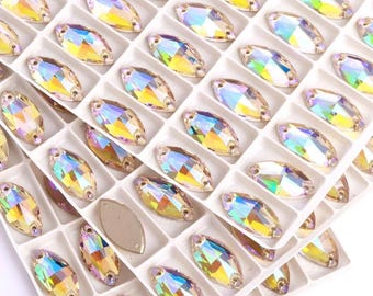 Paradise Shine – kryształ szklany do przyszywania 3223 Navette Flatback Rhinestones 7 x 15 mm • 9 x 18 mm • Wysokiej jakości szklane kamienie szlachetne K9 AB Aurora Borealis