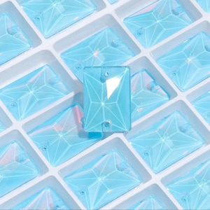 Aquamarine AM / Aqua AM - Sew On Glass Crystal 3250 Rectangle - 10x14mm 13x18mm 18x25mm - Flatback Rhinestone Premium Flat Back K9 Gemstones