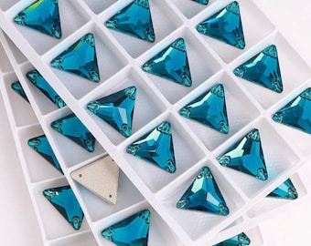 Indicolite - Teal - Azul - Sew On Glass Crystal Triangle - 12mm - 16mm & 22mm Flatback Rhinestone