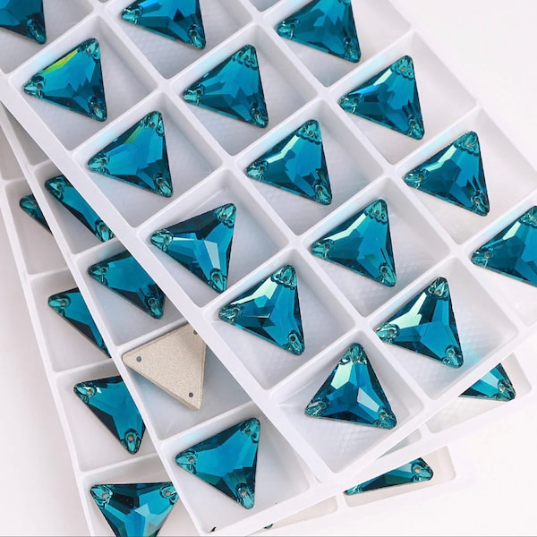 Indicolite - Teal - Azul - Sew On Glass Crystal Triangle - 12mm - 16mm & 22mm Flatback Rhinestone