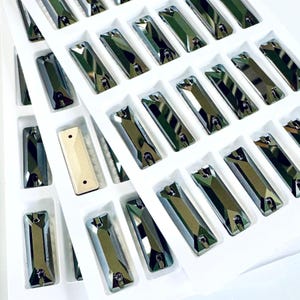 Jet Hematite 3255 Sew On Crystal Cosmic Baguette 6x18mm 7x21 & 9x26mm Jet Metallic Silver Flatback Rhinestones Premium K9 Glass Gemstones