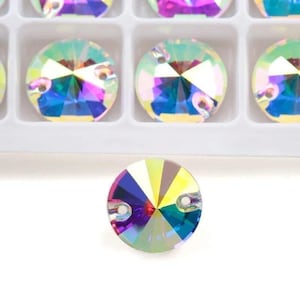 Crystal AB 3200 Sew On Crystal Rivoli Round 12mm 14mm & 16mm Flatback Rhinestones Premium K9 Glass Gemstones Rondelle Aurora Borealis