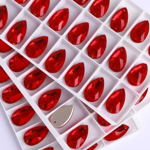 Light Siam Red 3230 Sew On Crystal Teardrop Rhinestones 10x14mm 11x18mm 13x22mm Premium K9 Glass Gemstones