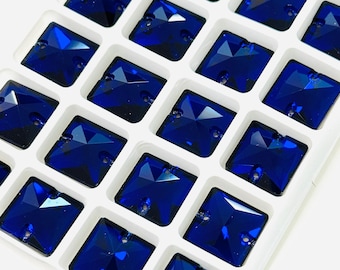 Cobalt Blue / Indigo - Sew On Glass Crystal 3240 Square - 12mm 14mm 16mm & 22mm - Flatback Rhinestone Premium K9 Glass Gemstones Royal Blue