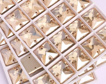 Golden Shadow / Honey 3240 Sew On Glass Crystal Squares 12mm 14mm 16mm 22mm Flatback Rhinestones K9 Gemstones