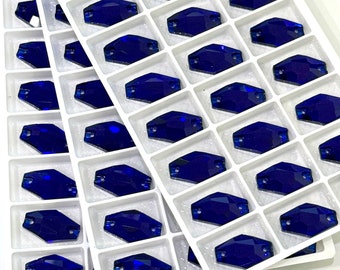 Cobalt Blue / Indigo - Sew On Crystal Hexagon Flatback Rhinestones - Premium K9 Glass Gemstones - Rhombus Diamond - Majestic Royal