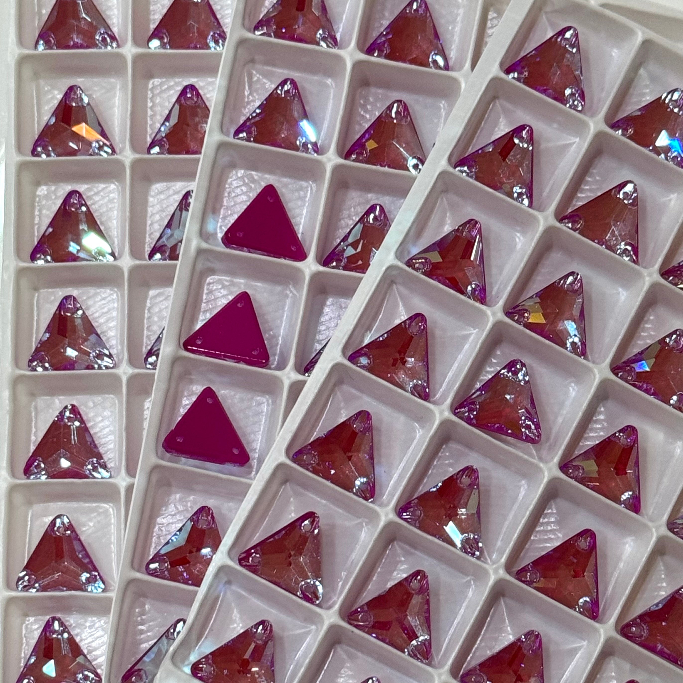 Fuchsia Pink Shimmer Sew on Glass Crystal Triangles 12mm 16mm Flatback ...
