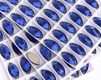Sapphire - Royal Blue - Sew On Glass Crystal 3223 Navette Flatback Rhinestones 7x15mm, 9x18mm - Premium AAAAA Gemstones