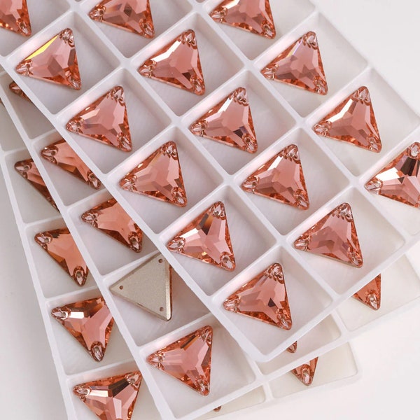 Light Peach / Light padparadscha Sew On Glass Crystal Triangles 12mm 16mm Flatback Rhinestones - Premium K9 Glass Gemstones