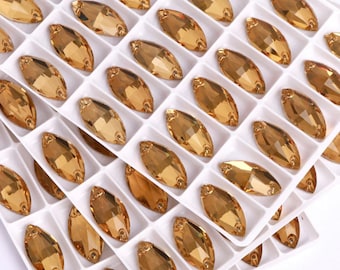 Topacio Colorado claro 3223 para coser en cristal de vidrio con base plana, 9 x 18 mm, piedras preciosas de ojo de caballo marqués premium