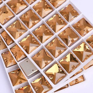 Light Colorado Topaz ~ Caramel - Sew On Glass Crystal 3240 Square Flatback Rh...