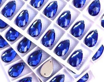 Sapphire 3230 Sew On Crystal Teardrop Flatback Rhinestones 10x14mm 11x18mm 13x22mm Royal Majestic Blue Premium K9 Glass Gemstones