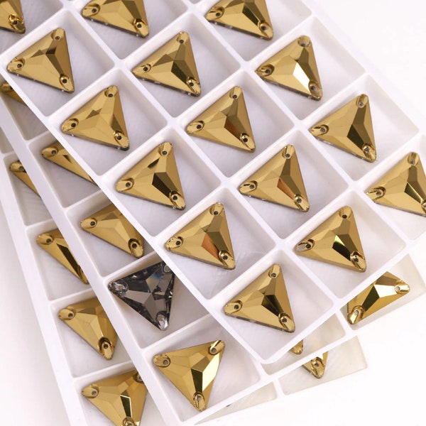 Dorado Gold / Metallic Aurum  - Sew On Glass Crystal Triangle Flatback Rhinestone 12mm 16mm & 22mm