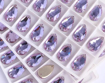 Light Violet 3230 Sew On Glass Crystal Teardrop Flatback Rhinestones 11x18mm 13x22mm Pear Drop Premium K9 Glass Gemstones