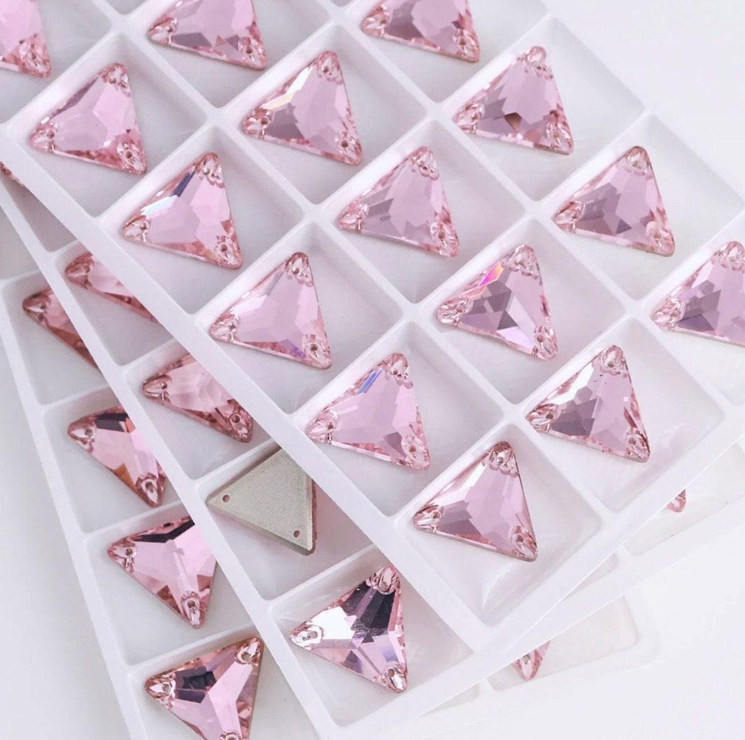 Light Rose Pink 3270 Sew on Glass Crystal Triangle Flatback Rhinestones ...