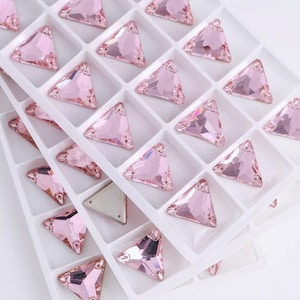 Light Rose Pink 3270 Sew On Glass Crystal Triangle Flatback Rhinestones 12mm 16mm Premium K9 Glass Gemstones