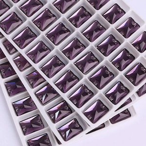 Purple Violet / Amethyst — Sew On Glass Crystal 3250 Rectangle Flatback Rhinestone 10x14mm 13x18mm 18x25mm Premium K9 Gemstone Majestic