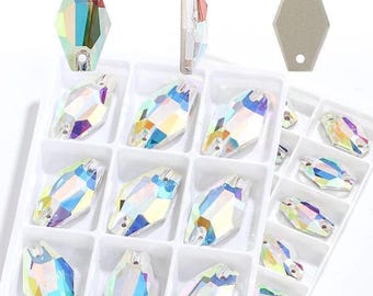 Crystal AB 3261 Sew On Crystal Hexagon 11x18mm Flatback Rhinestones