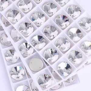 Crystal Clear 3200 Sew On Rhinestone Crystal Rivoli Round 12mm 14mm & 16mm Flatback Rhinestones - Premium K9 Glass Gemstones