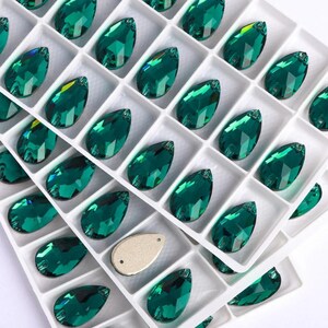 Emerald Green 3230 Sew On Glass Crystal Teardrop Flatback Rhinestones 10x14mm 11x18mm 13x22mm Pear Drop Premium K9 Gemstones