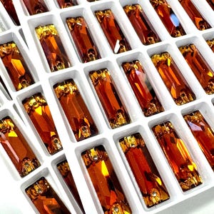 Copper 3255 Sew On Glass Crystal Cosmic Baguette Flatback Rhinestones 6x18mm 7x21 & 9x26mm Tangerine Rust Premium K9 Glass Gemstones orange