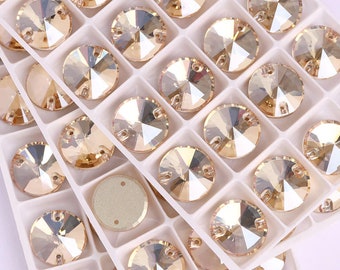 Golden Shadow / Honey - Sew On Crystal Rivoli Round 12mm 14mm & 16mm Flatback Rhinestones - Premium K9 Glass Gemstones