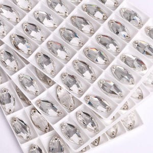 Crystal Clear 3223 Sew On Glass Rhinestone Crystal Navette Flatback 7x15mm & 9x18mm - Premium K9 Glass Gemstones Navettes Marquis