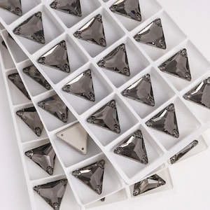 Diamante negro 3270 Cristal triangular para coser, 12 mm, 16 mm, 22 mm, gris, parte trasera plana, piedras preciosas K9