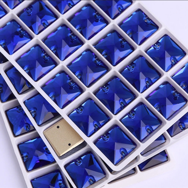 Sapphire - Royal Blue - Sew On Rhinestones - Flatback Glass Crystal Squares - 12mm - 14mm - 16mm & 22mm -  Square Rhinestone Gemstones