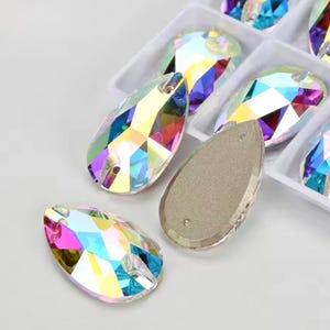 Crystal AB 3230 Sew On Glass Crystal Teardrop / Pear Flatback Rhinestones