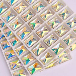 Crystal AB 3250 Sew On Glass Crystal Rectangles 10x14mm 13x18mm 18x25mm - Flatback Rhinestones - Premium K9 Glass Gemstones Aurora Borealis