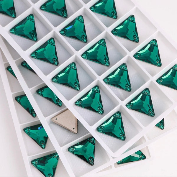 Emerald Green - Sew on Glass Crystal Triangles 12mm 16mm & 22mm - Flatback Rhinestones - Premium K9 Glass Gemstones