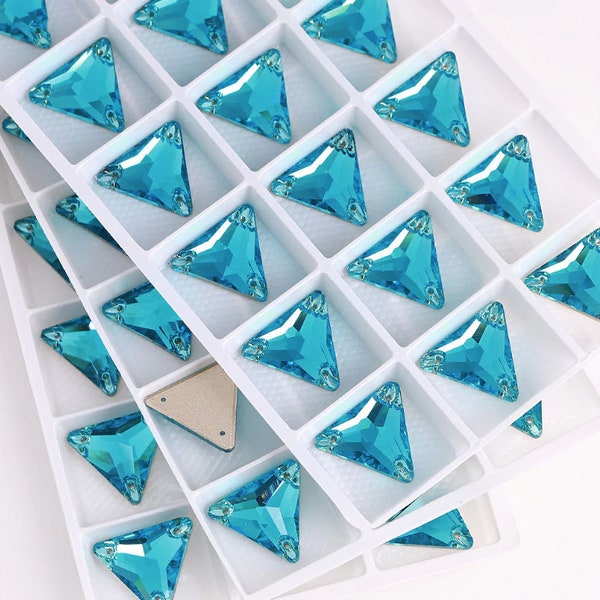 Light Turquoise - Aquamarine - Aqua - Sew On Glass Crystal Triangles 12mm 16mm & 22mm - Flatback Rhinestones - Premium K9 Glass Gemstones