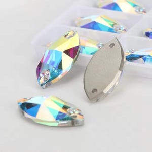 Cristal AB 3223, diamantes de imitación de cristal para coser, diseño plano, 7 x 15 mm y 9 x 18 mm - Gemas de cristal K9 de primera calidad, Marqués Ojo de Caballo Aurora Boreal