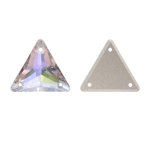 Cristal Transmisión 3270 Cristal para coser Triángulos de cristal con parte trasera plana Piedras preciosas de cristal K9 premium AB suave y claro de 12 mm, 16 mm y 22 mm