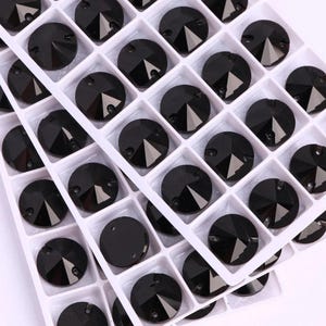 Jet Black 3200 Sew On Crystal Rivoli Round 12mm 14mm & 16mm Flatback Rhinestones - Premium K9 Glass Gemstones